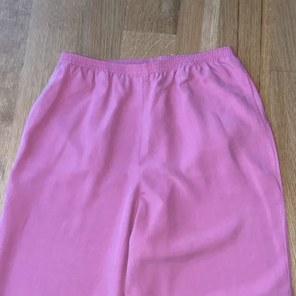 Pure Silk Pink Pull-On Pants Pajama Lounge Everyday GO SILK Washable w/ Pockets - Picture 4 of 15